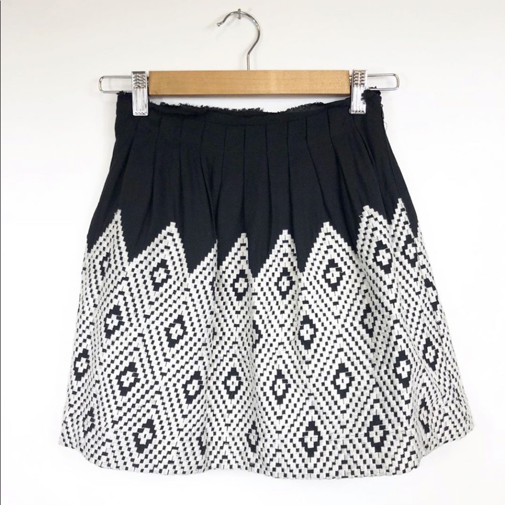 ANGL black and white embroidered pleat skirt